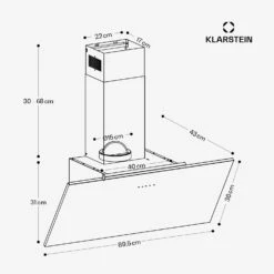 [Gebraucht] Silver Lining 90 Dunstabzugshaube Kopffrei -Klarstein 10035318 yy 0011 dimensions