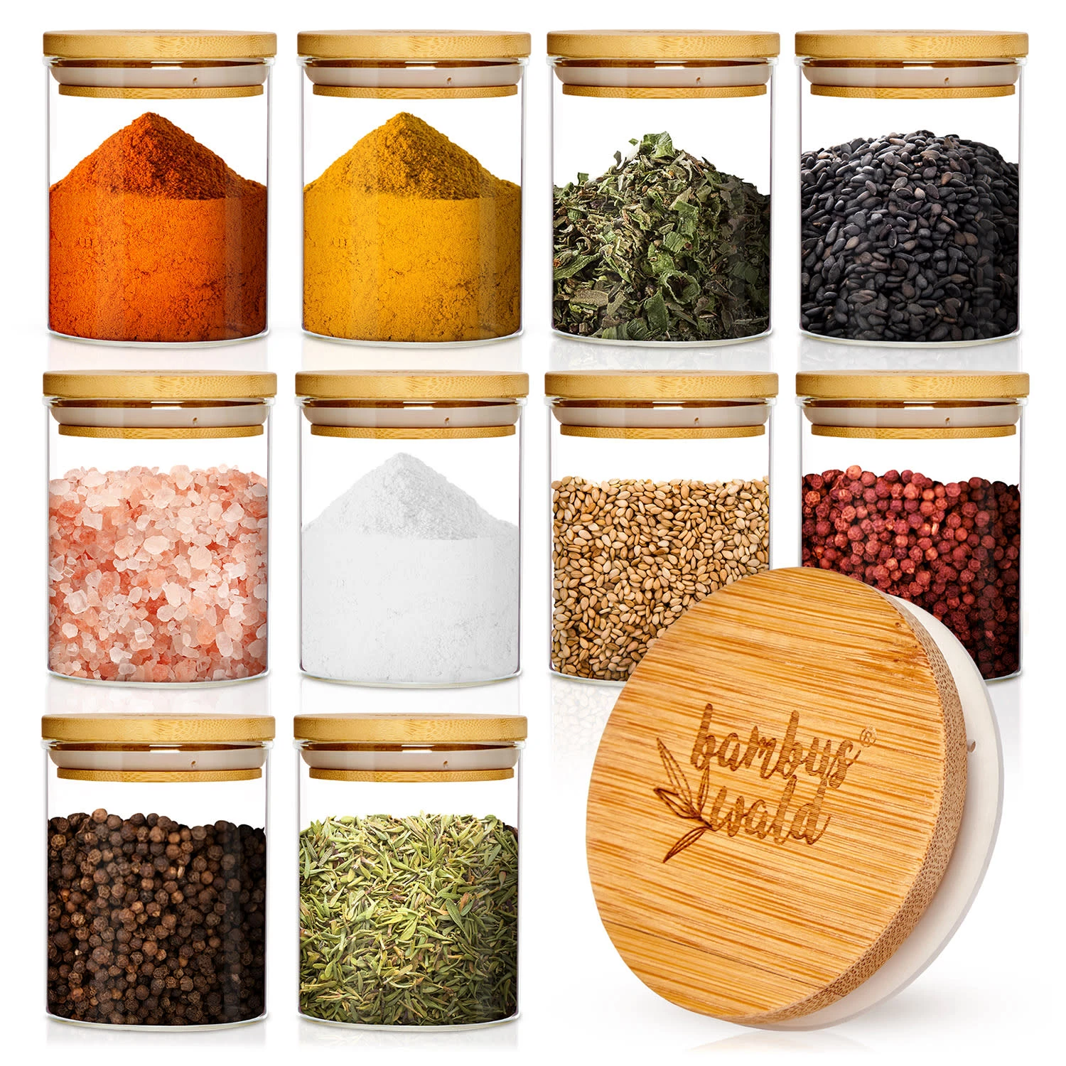 Runde Gläser Bambusdeckel 1 Runde Gläser Bambusdeckel