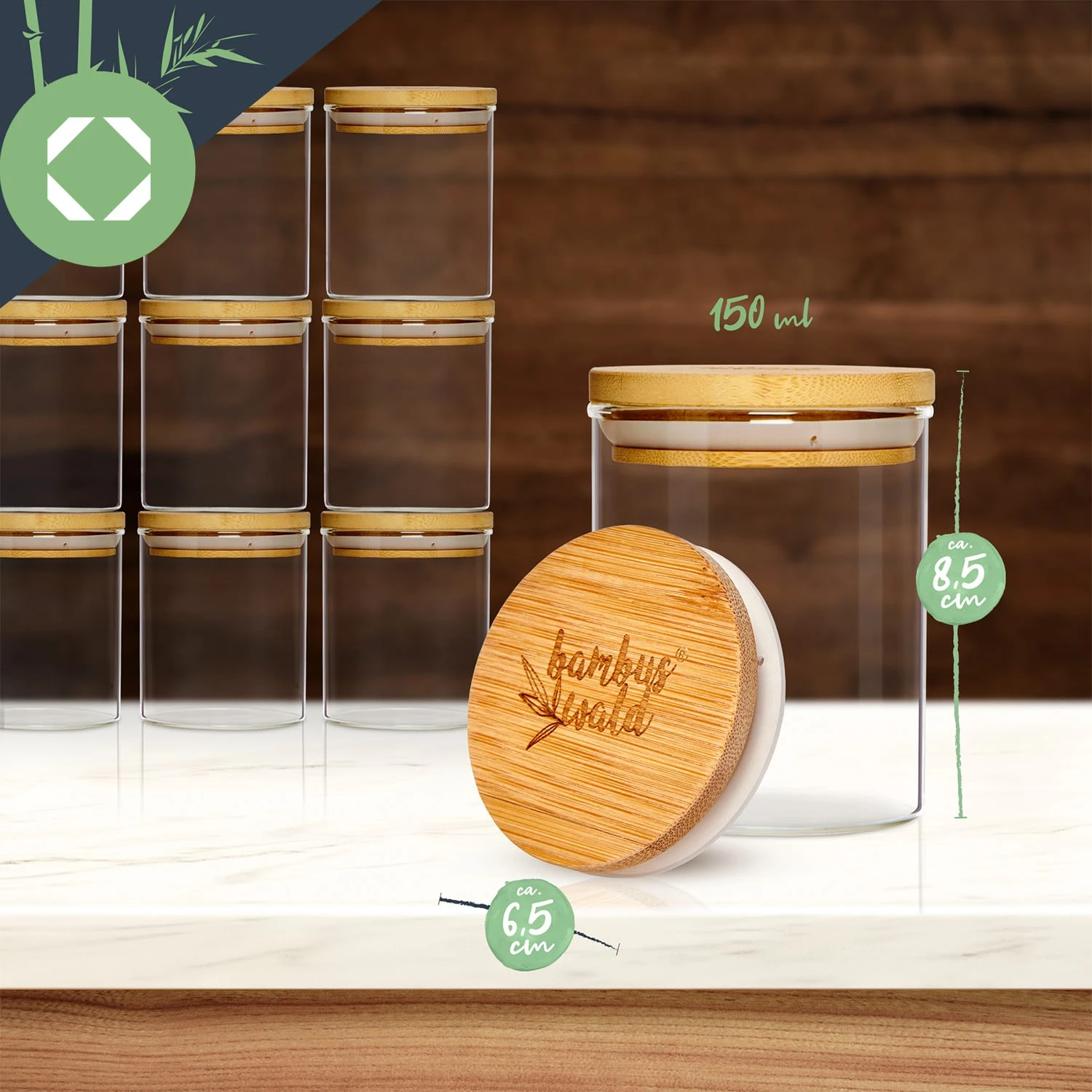 Runde Gläser Bambusdeckel 8 Runde Gläser Bambusdeckel – Bild 8
