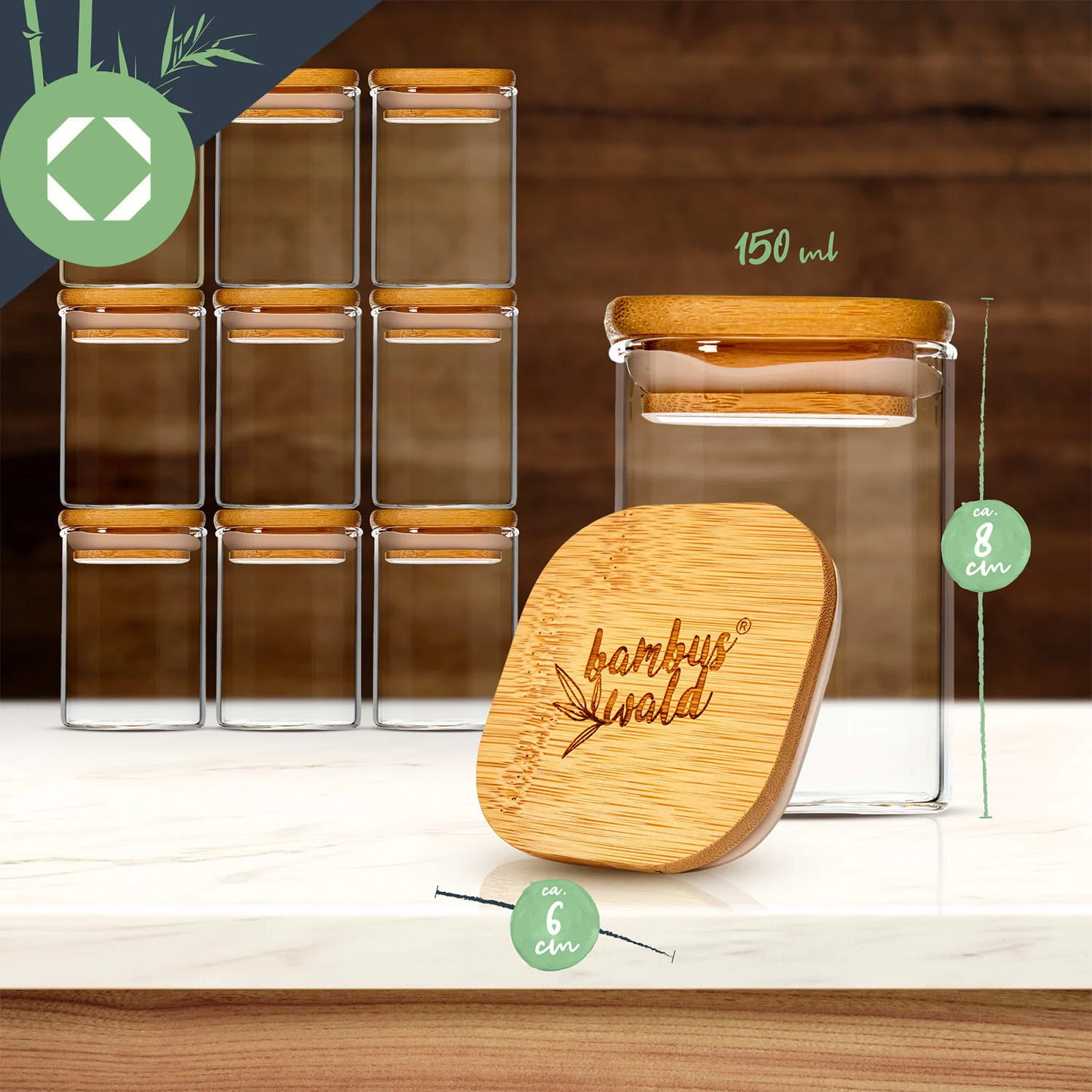 Eckige Gläser Bambusdeckel 8 Eckige Gläser Bambusdeckel – Bild 8