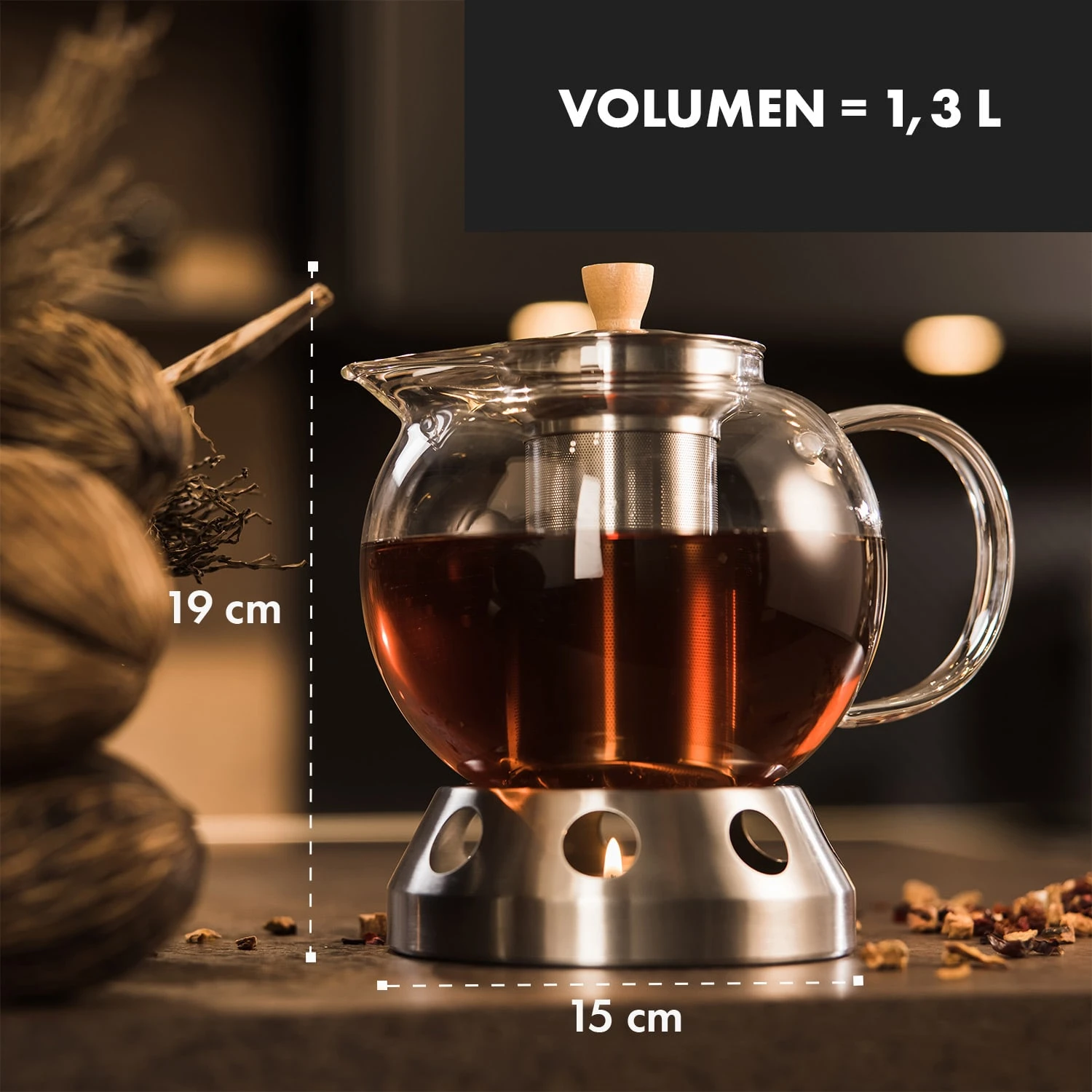 Sencha Design-Teekanne Mit Hibiscus Edelstahl-Stövchen 7 Sencha Design-Teekanne Mit Hibiscus Edelstahl-Stövchen – Bild 7