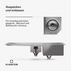 [Wiederverpackt] TitanSteel Küchenspüle Mit Abtropffläche | 100 X 45 Cm (LxB) -Klarstein 10046023 de 0007 usp