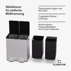 [Gebraucht] EcoVista Mülleimer Mit Kompostbehälter Abfalleimer 40 Liter -Klarstein 10046168 de 0003 usp