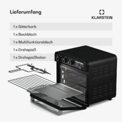 [Gebraucht] Air Glaze Heißluftfritteuse | 2000 Watt | 34 Liter -Klarstein 10046474 de 0006 usp