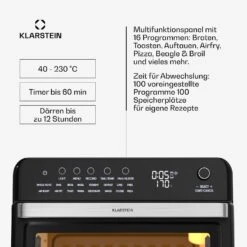 [Gebraucht] Air Glaze Digital Heißluftfritteuse | 2100 W | 34 Liter -Klarstein 10046475 de 0005 usp